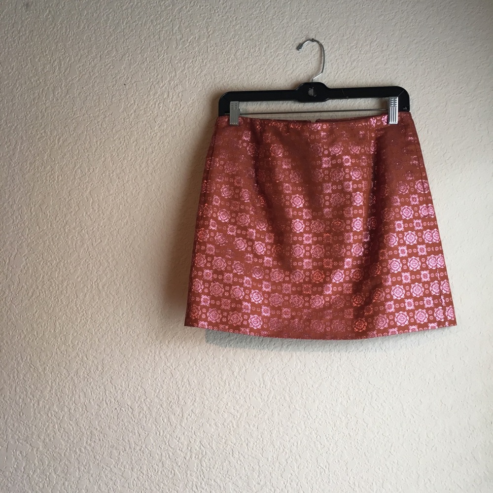 J Crew Burnt Orange Mini skirt with metallic print
